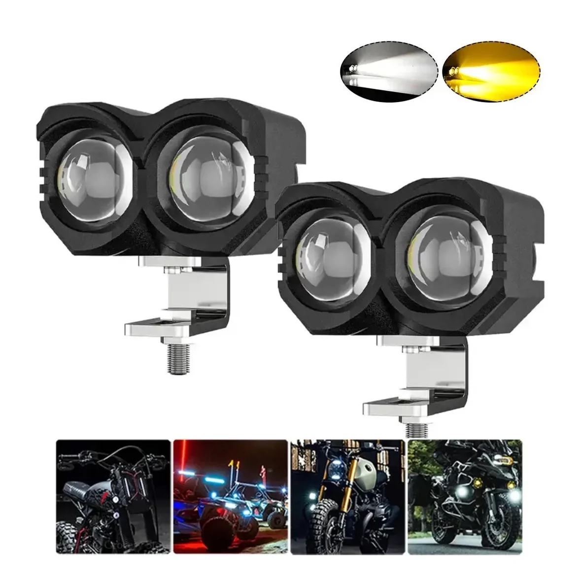 Par de Faróis Auxiliares LED Bifocais - Luz Branca e Amarela 20W 8000LM - Image 2