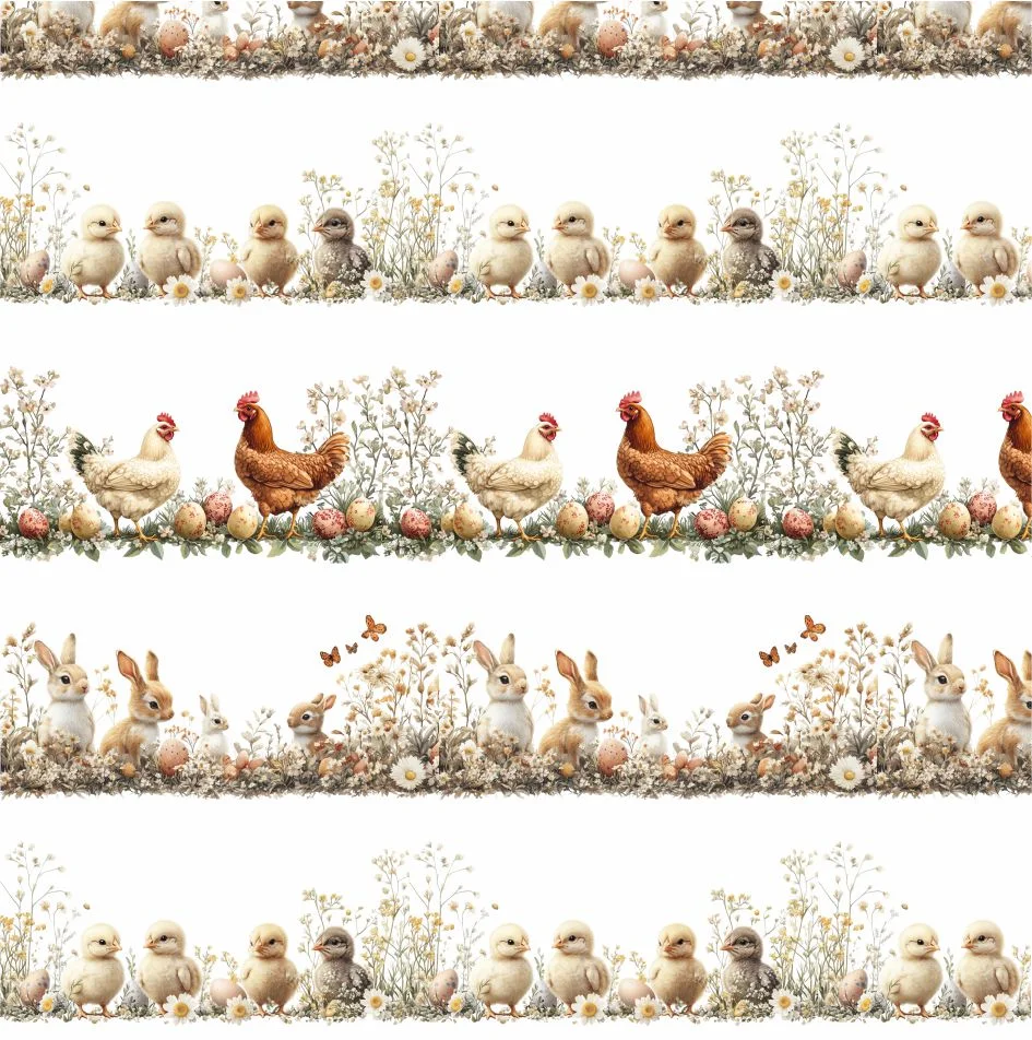 Tecido Decoração Policanvas Barras Animais Páscoa
