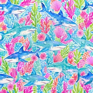 Tecido Nylon Impermeável Tubarões Azul
