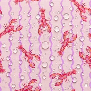 Tecido Nylon Impermeável Lagostas Rosa Riscas Lilás