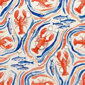 Tecido Nylon Impermeável Lagostins e Sardinha