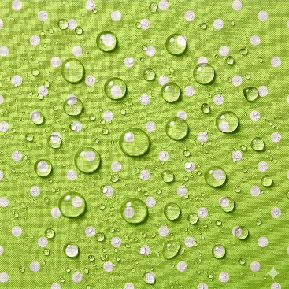 Tecido Nylon Impermeável Bolas 1cm Verde Alface e Cru - Image 2