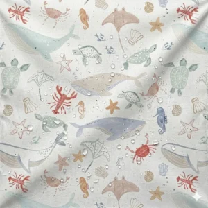 Tecido Nylon Impermeável Animais Marinhos – Branco