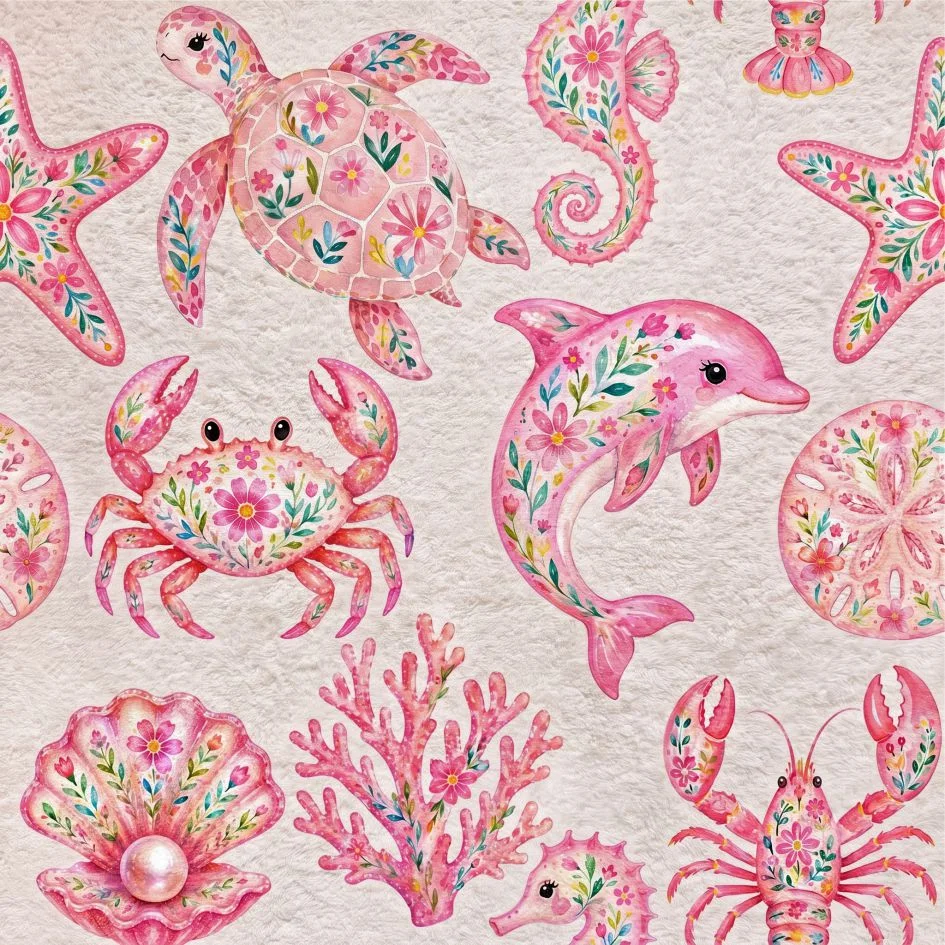 Turco p/ Toalhas Animais Marinhos Rosa